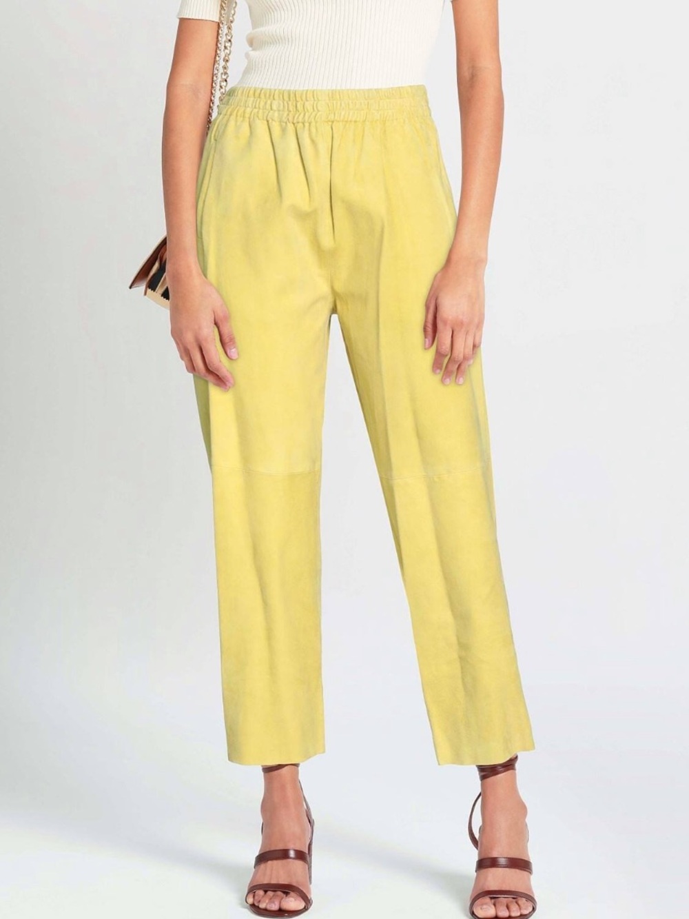 New PINKO Leather 100% Goat Suede Pants – Mustard Yellow